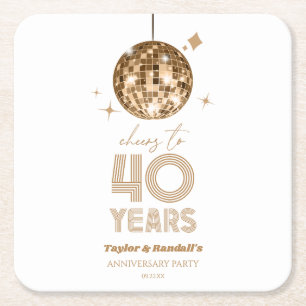 Disco Cheers 40 år Bröllop-årsdagen Party Underlägg Papper Kvadrat