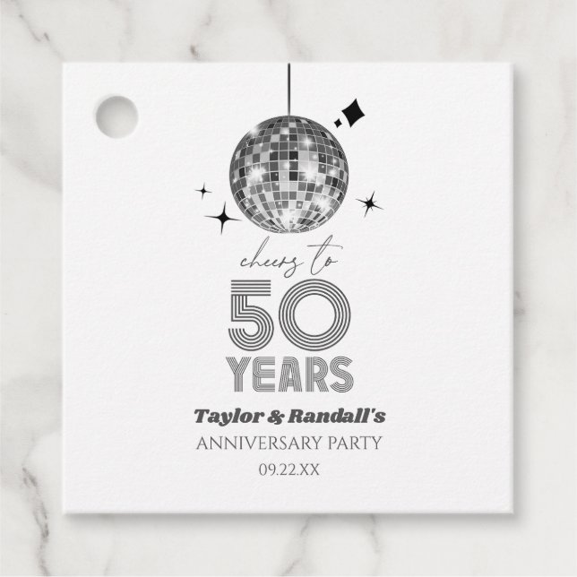 Disco Cheers 50 år Bröllop-årsdagen Party Gåvor Etiketter (Framsida)