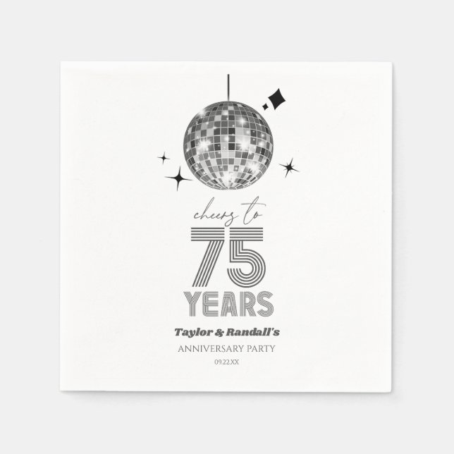 Disco Cheers 75 år Bröllop-årsdagen Party Pappersservett (Framsidan)