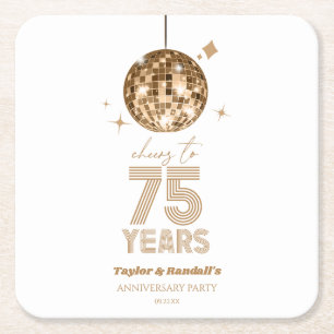 Disco Cheers 75 år Bröllop-årsdagen Party Underlägg Papper Kvadrat