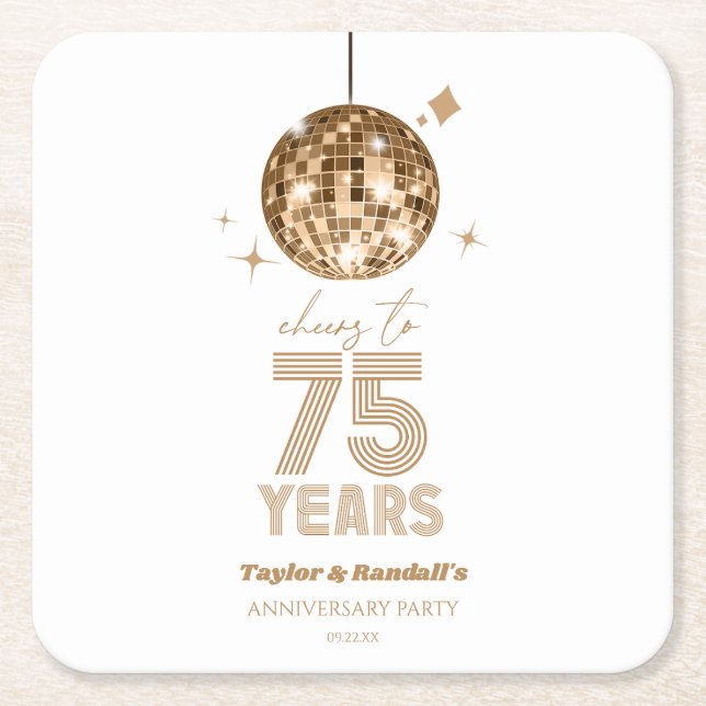 Disco Cheers 75 år Bröllop-årsdagen Party Underlägg Papper Kvadrat (Framsidan)
