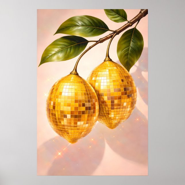 Disco Citron Affisch, Retro Disco Boll Frukt Konst Poster (Framsidan)