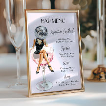 Disco Cocktail Girl Pub Menu Anpassningsbar