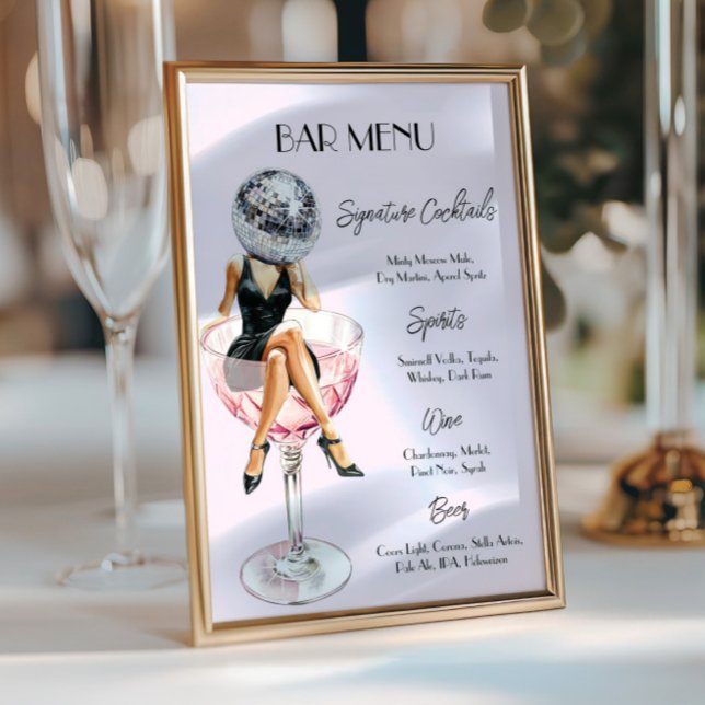 Disco Cocktail Girl Pub Menu Anpassningsbar (Disco Cocktail Girl Bar Menu Custom)