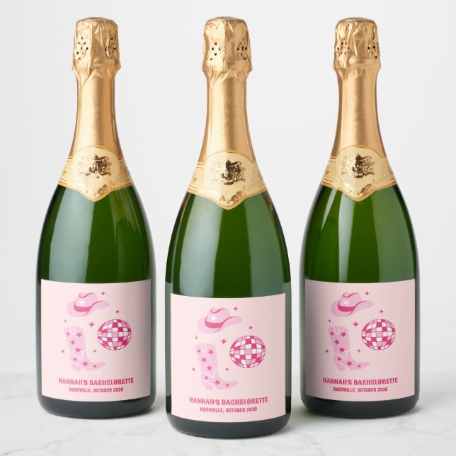 Disco Cowgirl Bachelorette Party Champagne Labels (Flaskor)