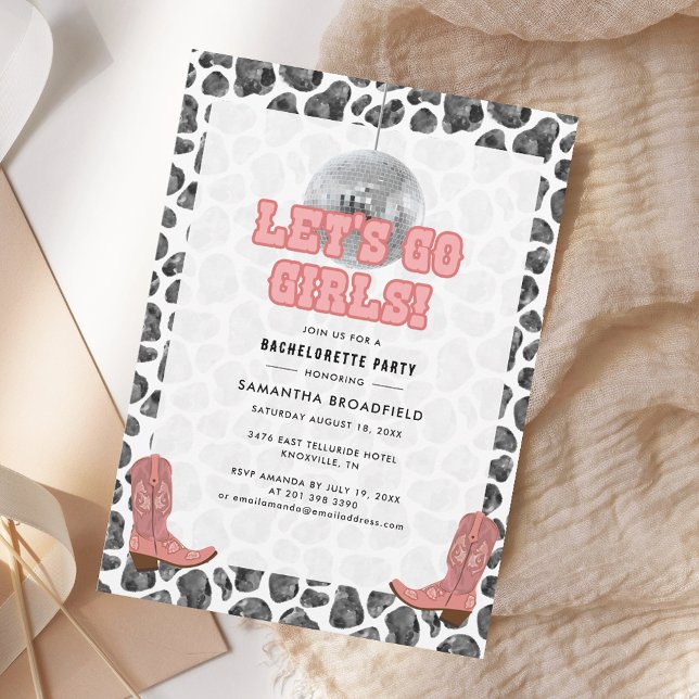 Disco Cowgirl Bachelorette Party Rosa Black Inbjudningar (Disco Cowgirl Bachelorette Party Pink Black Invitation)