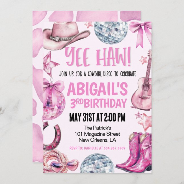 Disco Cowgirl Birthday Inbjudningar (Fram/baksida)