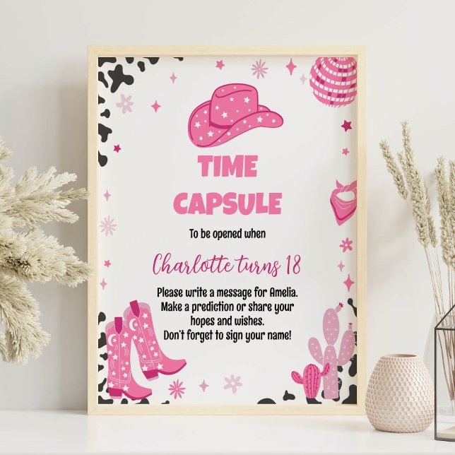Disco Cowgirl Birthday Time Capsule-tecken Poster (Skapare uppladdad)
