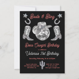 Disco Cowgirl Boots & Bling Rhinestone Birthday Inbjudningar