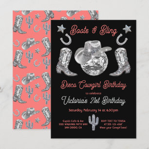 Disco Cowgirl Boots & Bling Rhinestone Birthday Inbjudningar