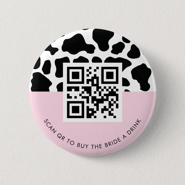 Disco Cowgirl Buy The Bride a Drink QR Code Pink Knapp (Framsida)