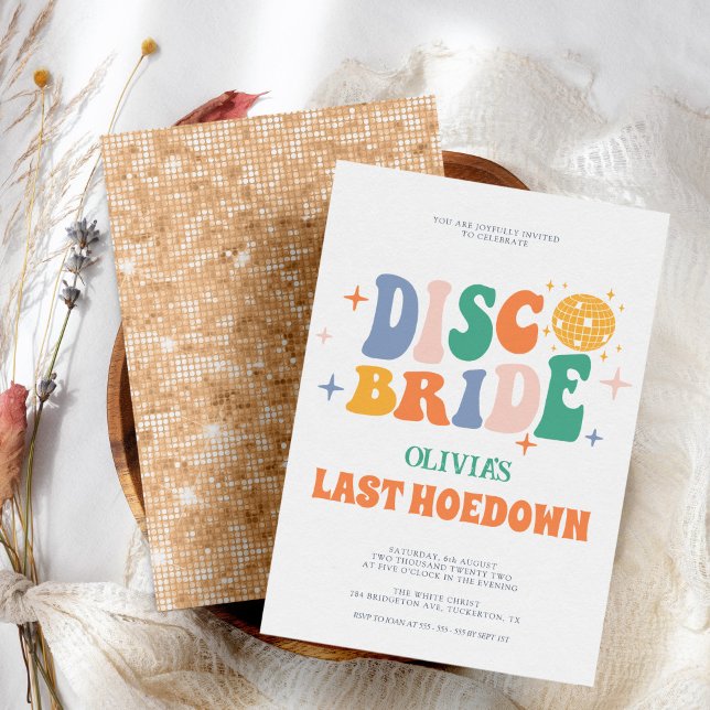 Disco Cowgirl Chic Peach Retro Bachelorette Party Inbjudningar (Skapare uppladdad)