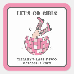 Disco Cowgirl Let's Go Girls Systerfest Fyrkantigt Klistermärke