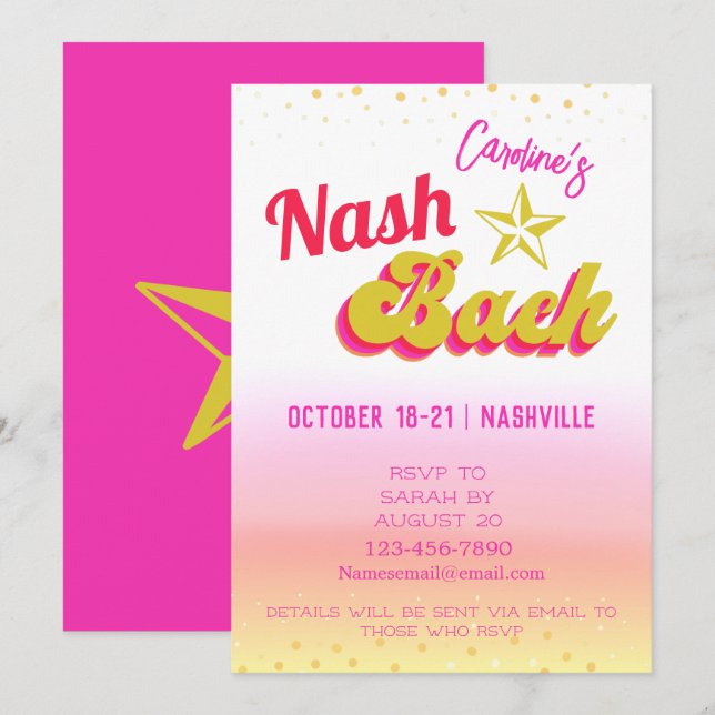 Disco Cowgirl Nash Bash Bachelorette Inbjudningar (Fram/baksida)