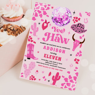 Disco Cowgirl Nashville Rosa Rodeo Födelsedagsfest Inbjudningar
