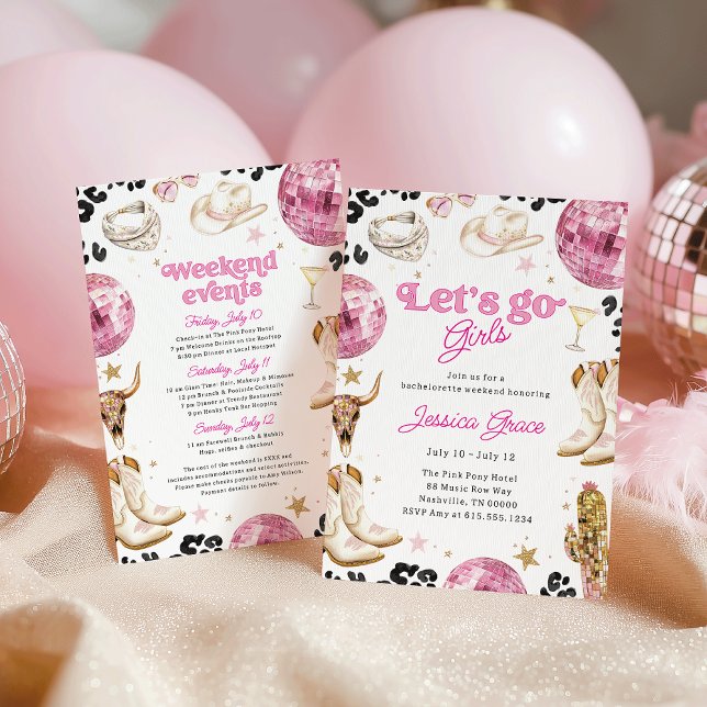 Disco Cowgirl Pink Nashville Bachelorette Weekend  Inbjudningar (Skapare uppladdad)