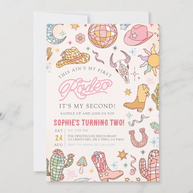 Disco Cowgirl Rodeo 2:a födelsedagen Party Inbjudningar (Framsida)