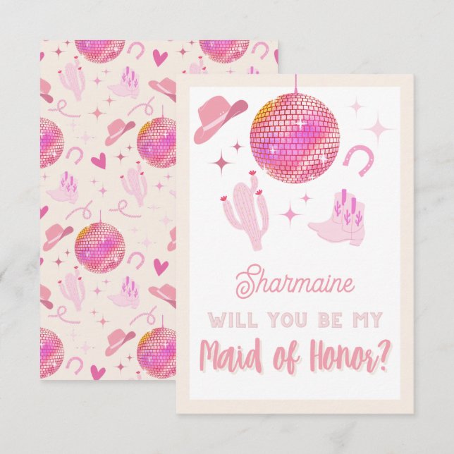 Disco Cowgirl Rodeo Är du min Maid of honor Tilläggskort (Fram/baksida)
