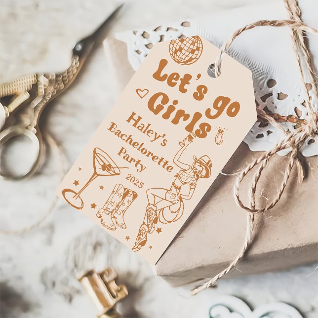 Disco Cowgirl Rodeo Bachelorette Party Presentetikett (Skapare uppladdad)