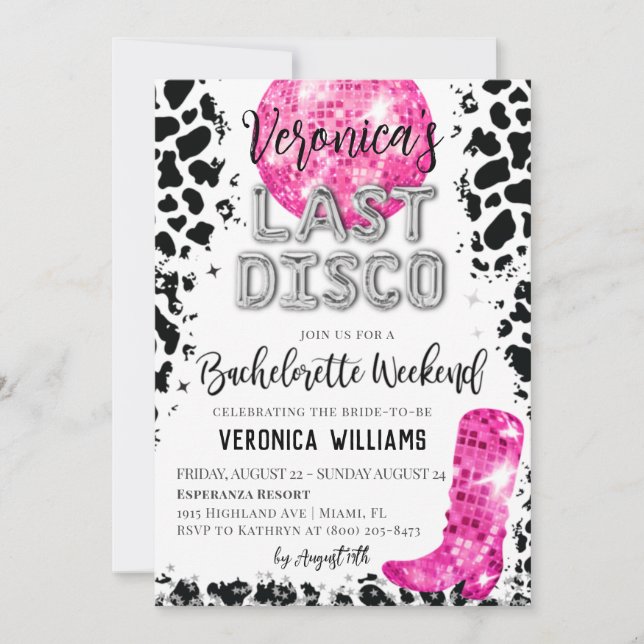 Disco Cowgirl Sistaminuten Invitation Inbjudningar (Framsida)