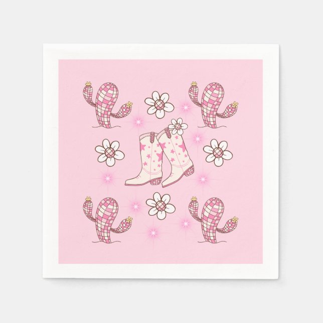 Disco Cowgirl-stövel och Kaktus Pappersservett (Framsidan)