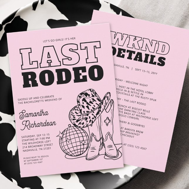 Disco Cowgirl Systerfest Weekend Itinerary Inbjudningar (Disco Cowgirl Bachelorette Party Weekend Itinerary Invitation)