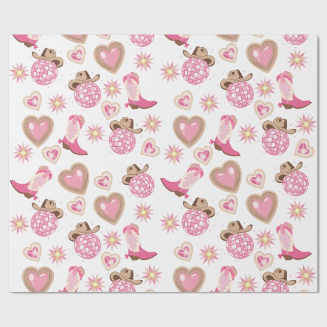 Disco Cowgirl Valentine Wrapping Paper Presentpapper (Platt)
