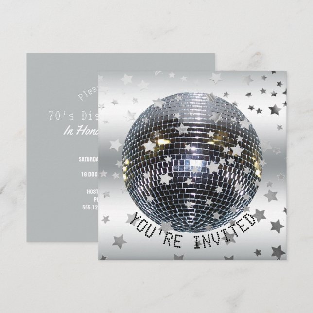 Disco Dance Födelsedagsfest | Retro 70-talet Disco Inbjudningar (Fram/baksida)