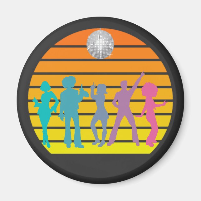 Disco Dancers 70's Retro Sunset Disco Boll Magnet (Framsidan)