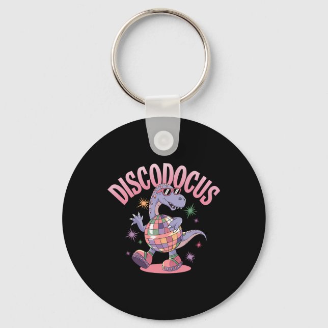 Disco Dancing Dinosaur Diplodocus Dino Funny 70s D Nyckelring (Framsida)