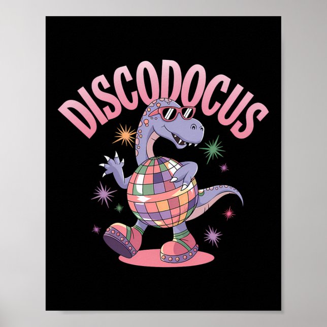 Disco Dancing Dinosaur Diplodocus Dino Funny 70s D Poster (Framsidan)
