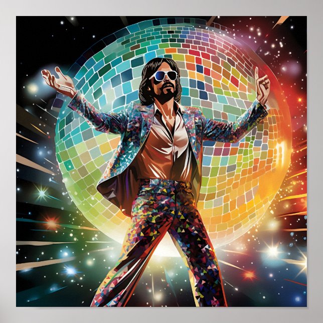 Disco Dancing Man framför Disco Boll Poster (Framsidan)