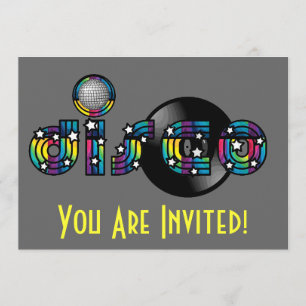 Disco Dancing Mirrored Boll och Vinyl Record Inbjudningar