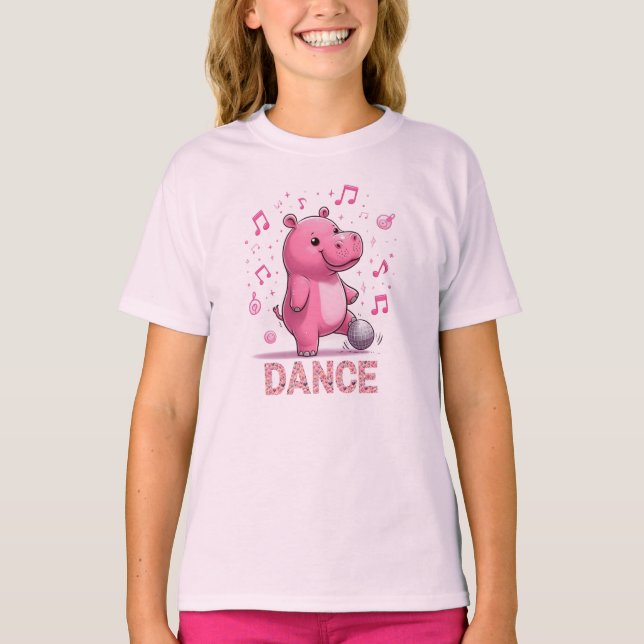 Disco Dancing Musical Hippo Friend T Shirt (Framsida)