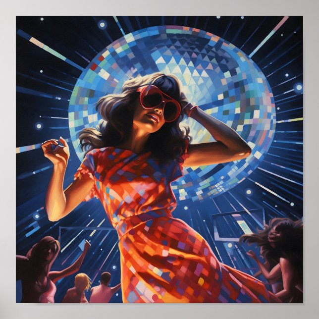 Disco Dancing Woman med Oversized Sunglasses Poster (Framsidan)