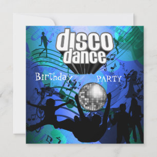 Disco-dans födelsedagsfest Retro Blå Inbjudningar