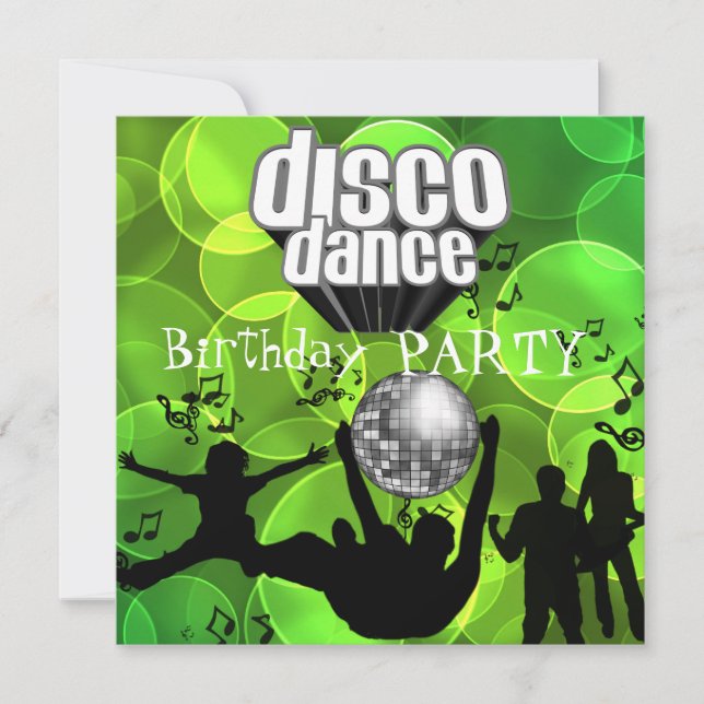 Disco-dans födelsedagsfest Retro Lime Bubblor Inbjudningar (Framsida)
