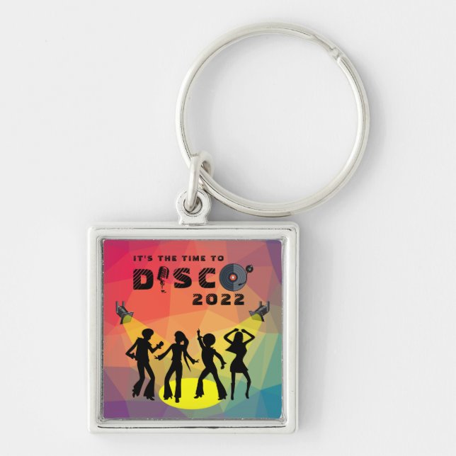 Disco dansar golv retro multifärgad firande fyrkantig silverfärgad nyckelring (Framsidan)