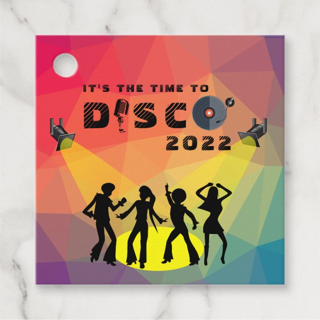 Disco dansar golv retro multifärgad firande gåvor etiketter (Framsida)