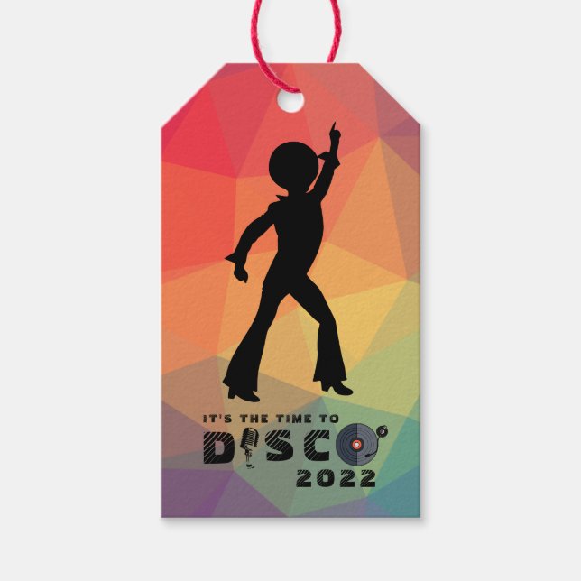 Disco dansar golv retro multifärgad firande presentetikett (Framsidan)