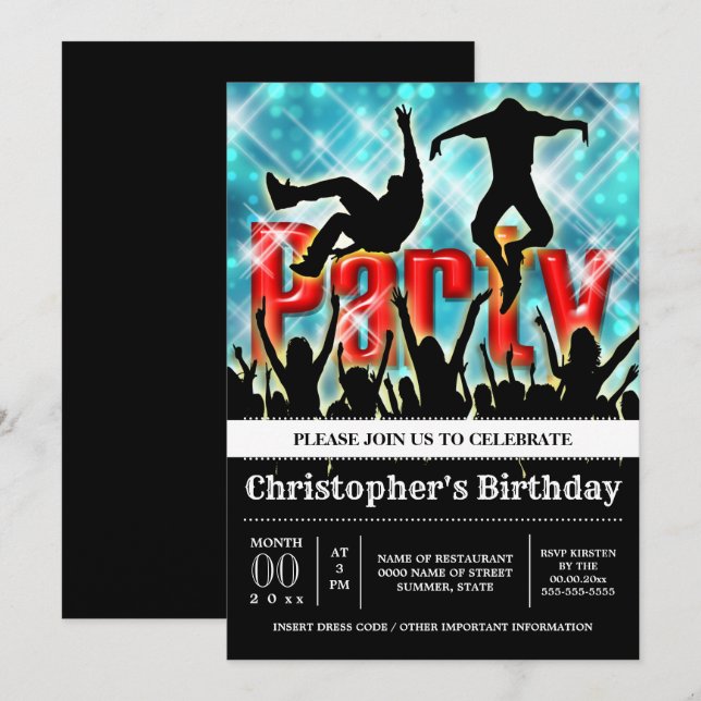 Disco dansar party nattrastning inbjudningar (Fram/baksida)
