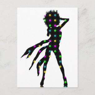 Disco dansgirl silhouette med en Afro Vykort