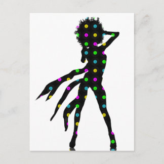 Disco dansgirl silhouette med en Afro Vykort