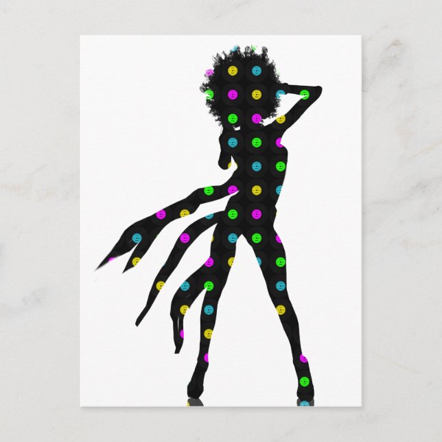 Disco dansgirl silhouette med en Afro Vykort (Framsida)