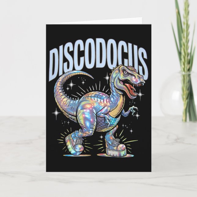 Disco Dinosaur Diplodocus 70-tal Dino Dansar Rolig Kort (Framsida)