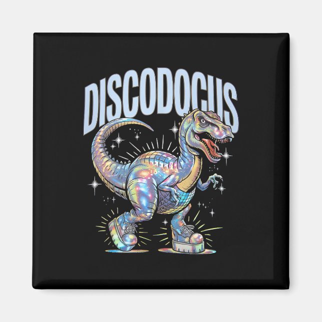 Disco Dinosaur Diplodocus 70-tal Dino Dansar Rolig Magnet (Framsidan)