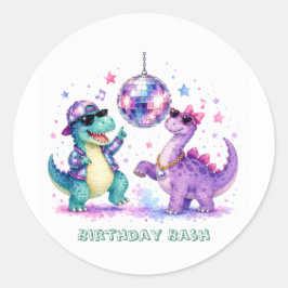 Disco Dinosaur Vattenfärg Födelsedagsfirande Runt Klistermärke