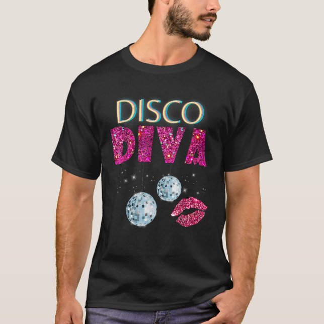 Disco Diva Dam Disco Guld Boll Silver Red Läppar T Shirt (Framsida)