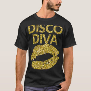 Disco Diva Women Dam Disco Guld Läppar T Shirt