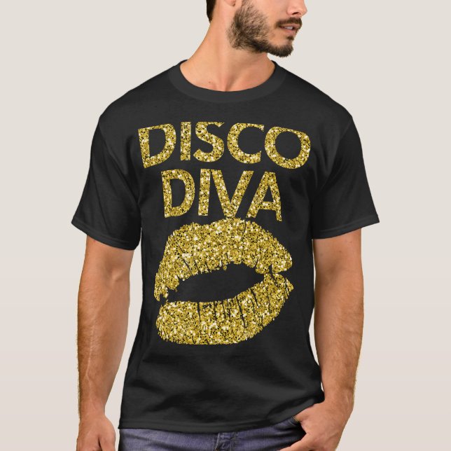 Disco Diva Women Dam Disco Guld Läppar T Shirt (Framsida)